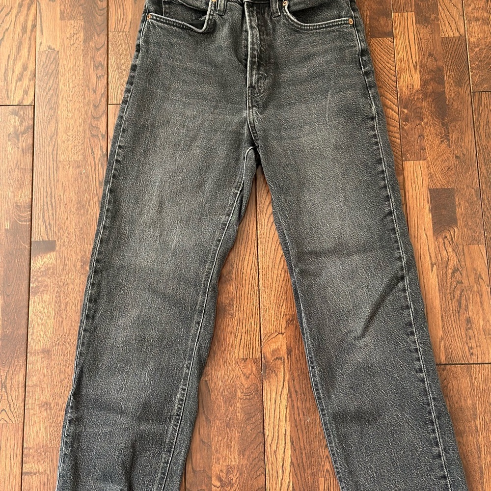 OAK + FORT Charcoal Gray High-Rise Straight Leg Jeans